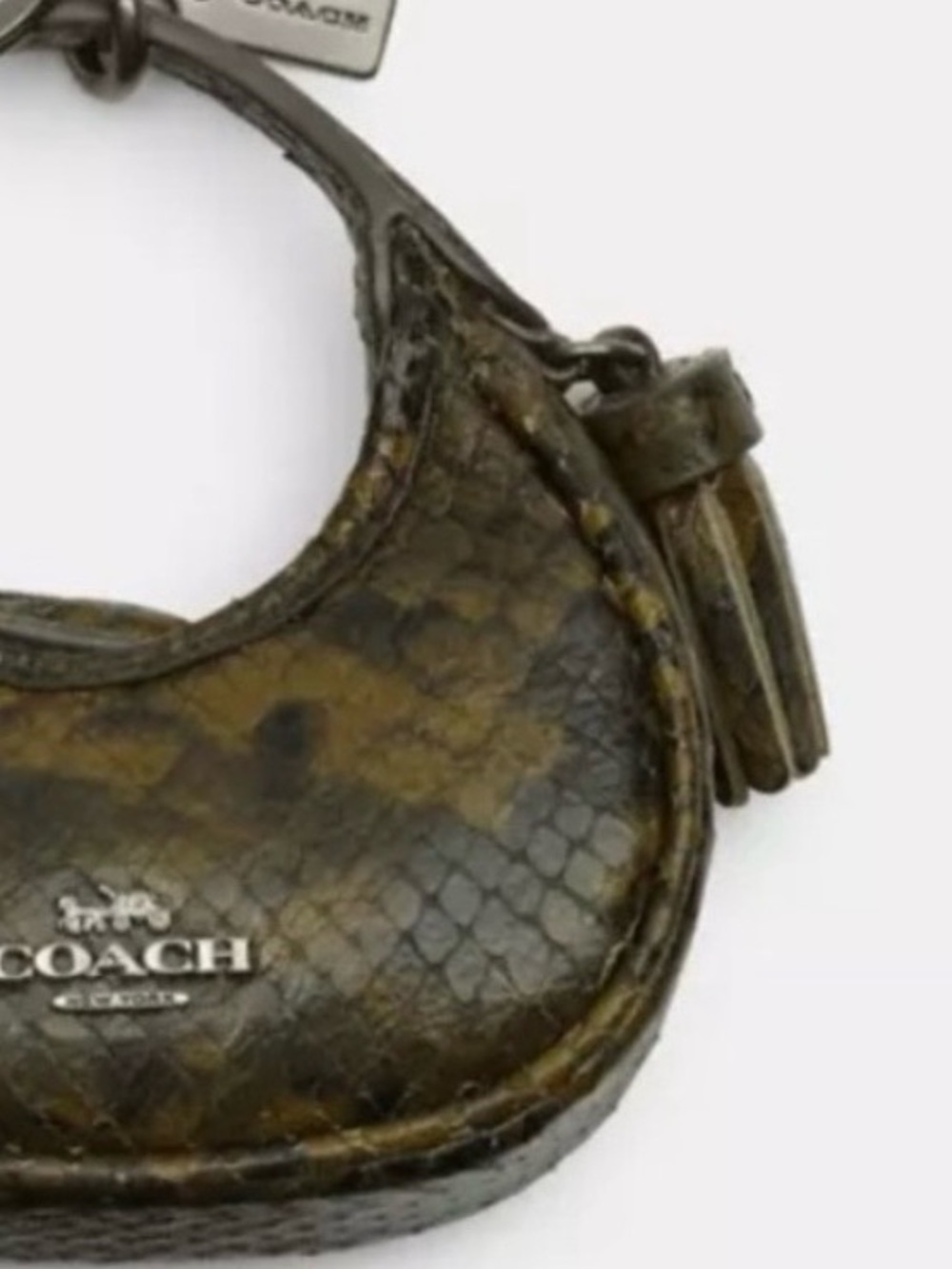 Coach, Carmen snake skin mini bag charm key ring keychain with tassel NWT - Picture 10 of 11